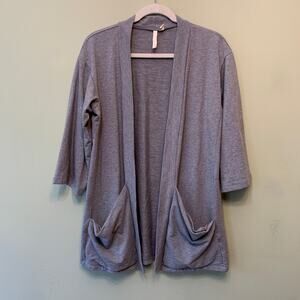 Purejill Sweater S Gray Modal Stretch Open Front Cardigan 3/4 Sleeve Pocket